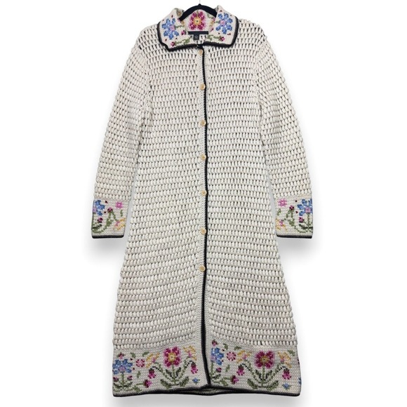Lucky Brand Sweaters - Lucky Brand VTG Wool Crochet Knit Long Cardigan Sweater Coat Duster‎ Womens XL